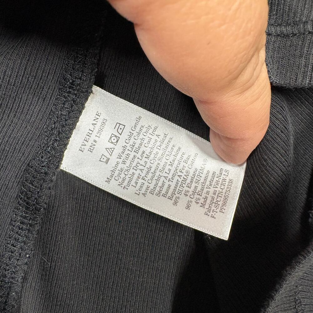 Everlane Size Small The Luxe Rib Long-Sleeve Tee Black Cotton Blend Stretch - Picture 9 of 9
